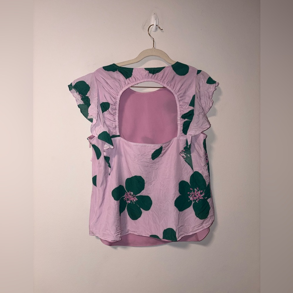 Kate Spade Lilac and Green Floral Short Sleeve Blouse 10 - Picture 5 of 7